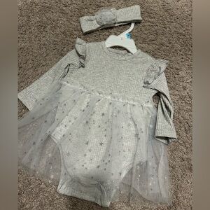 Gray/Silver Pretty Baby Dress with Headband- 6 month- nwot